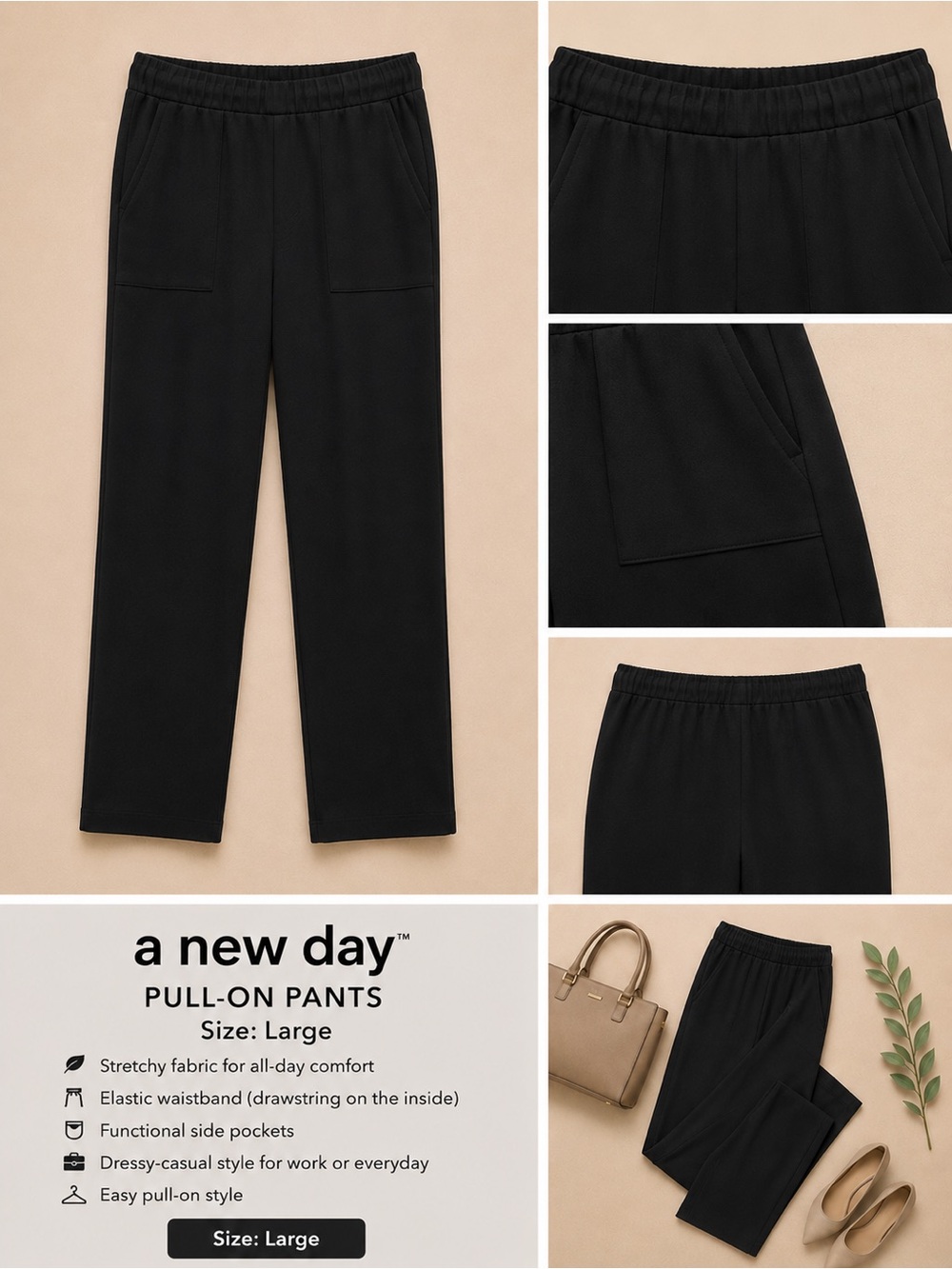 a new day Black Straight-Leg Pull-On Pants